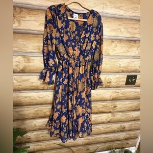 MISA Floral Blue and Orange Dress